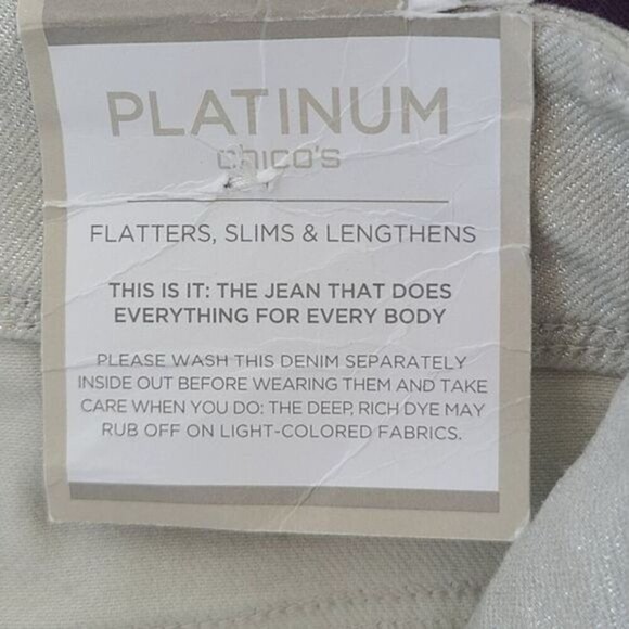 Chico's Platinum Pants Metallic Silver Crop Jeans NWT Size 0 US Sz 4 - Picture 8 of 11